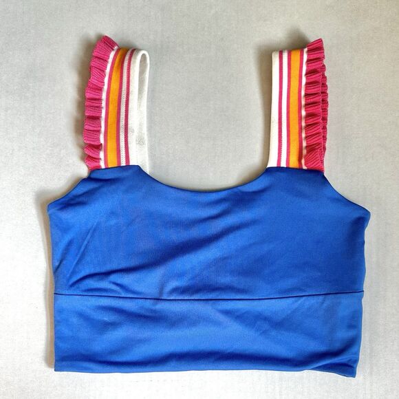 AS Revival Women’s All Along Ruffle Tank Blue Size S Bralette Top Cross Back - Picture 2 of 8